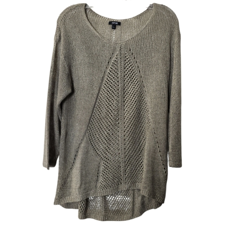 Apt. 9 Tan Knit Top Size L Long Sleeves Crochet Tunic scoop neck  *